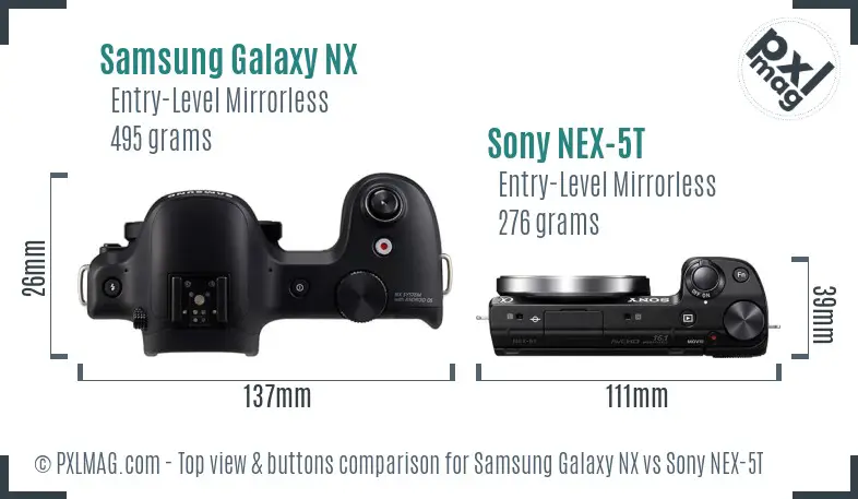 Samsung Galaxy NX vs Sony NEX-5T top view buttons comparison