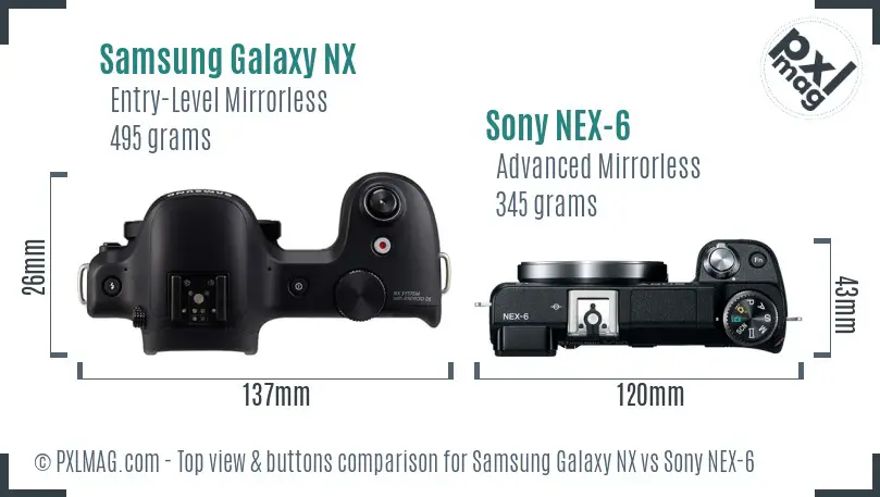 Samsung Galaxy NX vs Sony NEX-6 top view buttons comparison