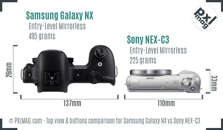 Samsung Galaxy NX vs Sony NEX-C3 top view buttons comparison