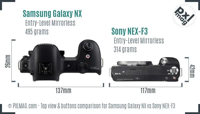Samsung Galaxy NX vs Sony NEX-F3 top view buttons comparison