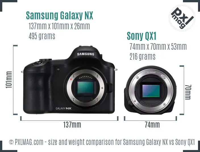 Samsung Galaxy NX vs Sony QX1 size comparison