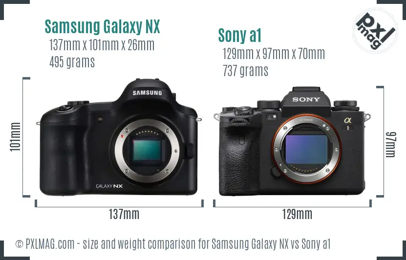Samsung Galaxy NX vs Sony a1 size comparison