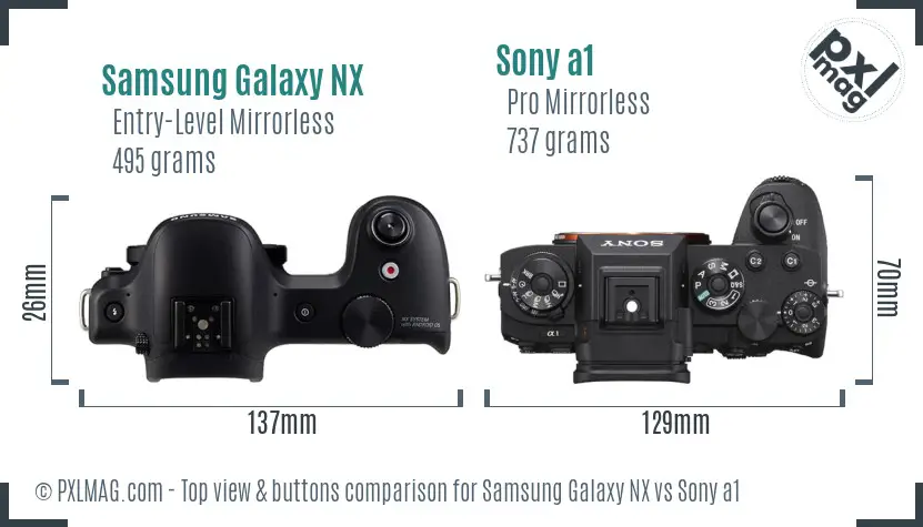 Samsung Galaxy NX vs Sony a1 top view buttons comparison