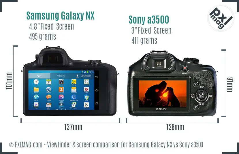 Samsung Galaxy NX vs Sony a3500 Screen and Viewfinder comparison