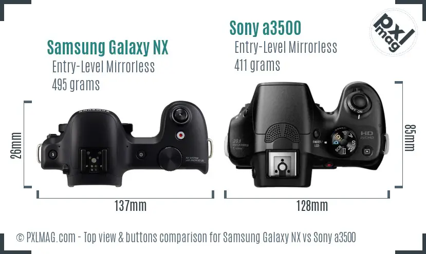 Samsung Galaxy NX vs Sony a3500 top view buttons comparison