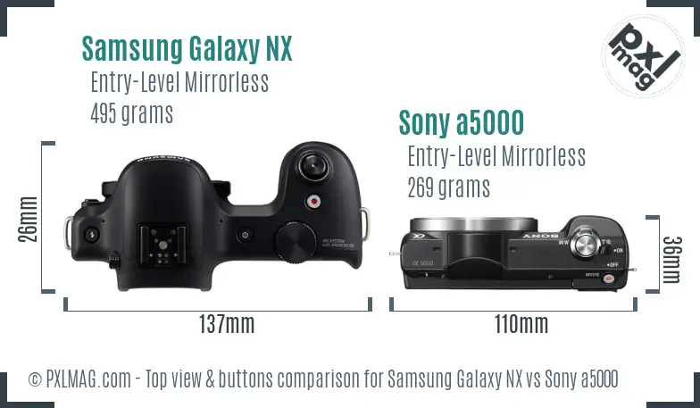 Samsung Galaxy NX vs Sony a5000 top view buttons comparison