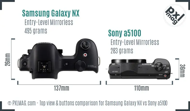 Samsung Galaxy NX vs Sony a5100 top view buttons comparison
