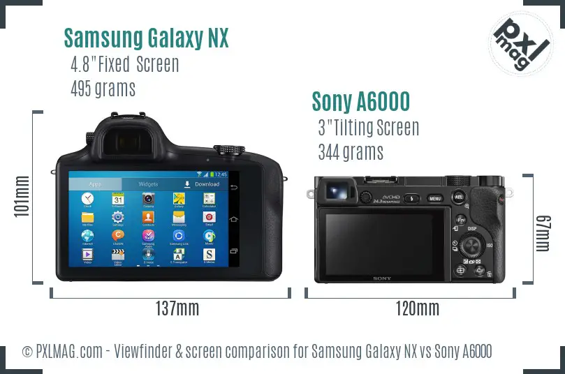 Samsung Galaxy NX vs Sony A6000 Screen and Viewfinder comparison