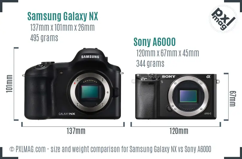 Samsung Galaxy NX vs Sony A6000 size comparison