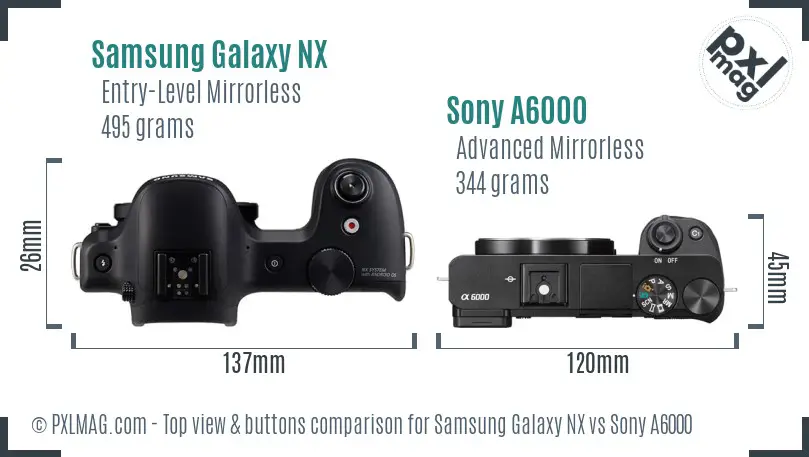 Samsung Galaxy NX vs Sony A6000 top view buttons comparison