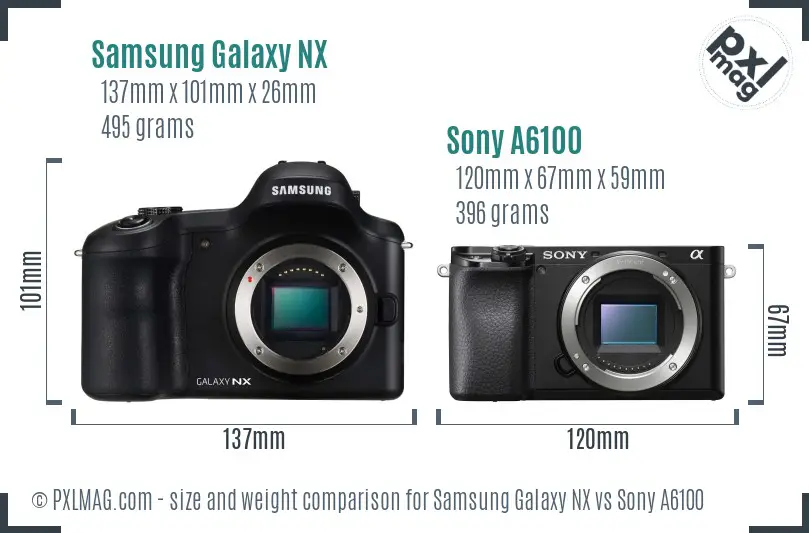Samsung Galaxy NX vs Sony A6100 size comparison