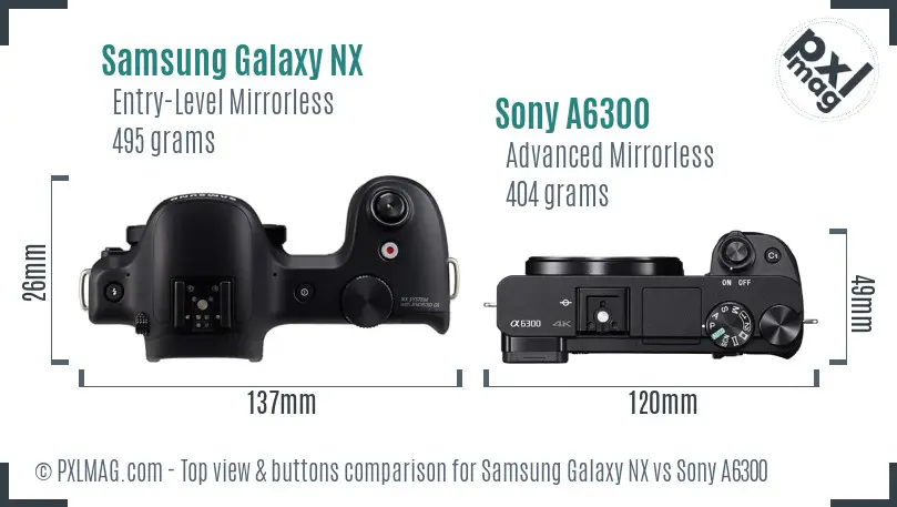 Samsung Galaxy NX vs Sony A6300 top view buttons comparison