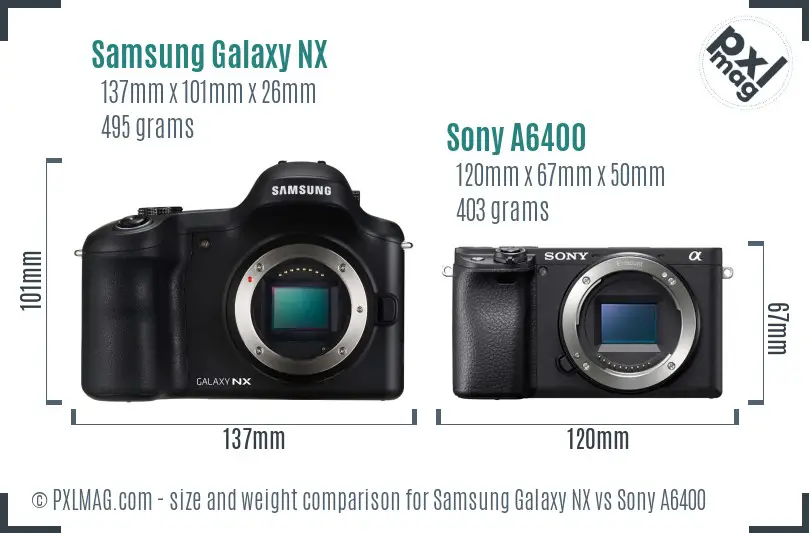 Samsung Galaxy NX vs Sony A6400 size comparison
