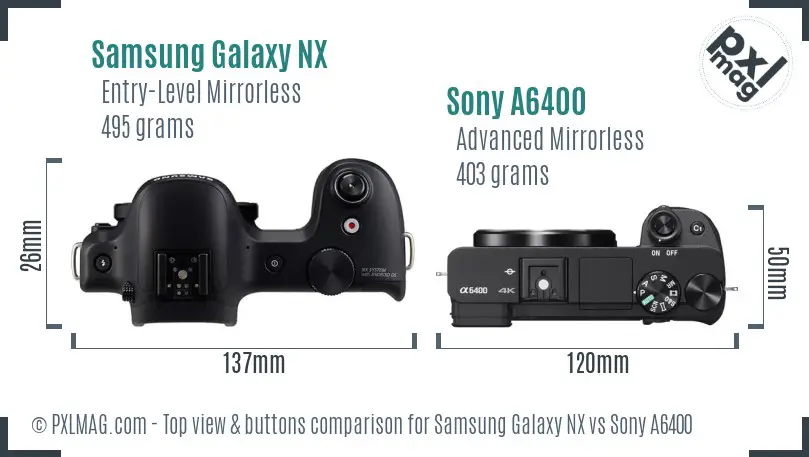 Samsung Galaxy NX vs Sony A6400 top view buttons comparison