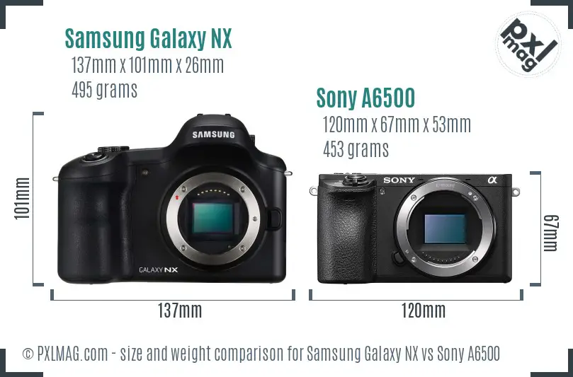 Samsung Galaxy NX vs Sony A6500 size comparison