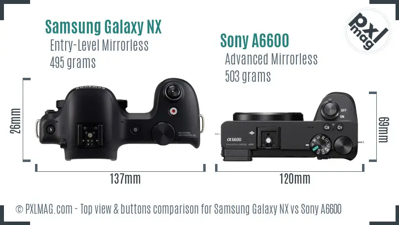 Samsung Galaxy NX vs Sony A6600 top view buttons comparison