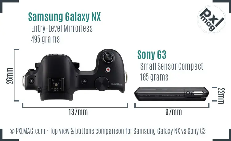 Samsung Galaxy NX vs Sony G3 top view buttons comparison