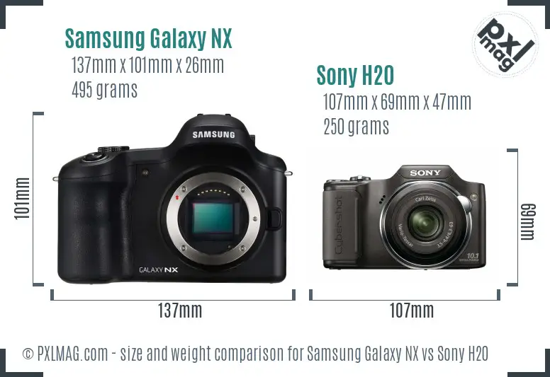 Samsung Galaxy NX vs Sony H20 size comparison