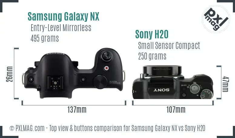 Samsung Galaxy NX vs Sony H20 top view buttons comparison