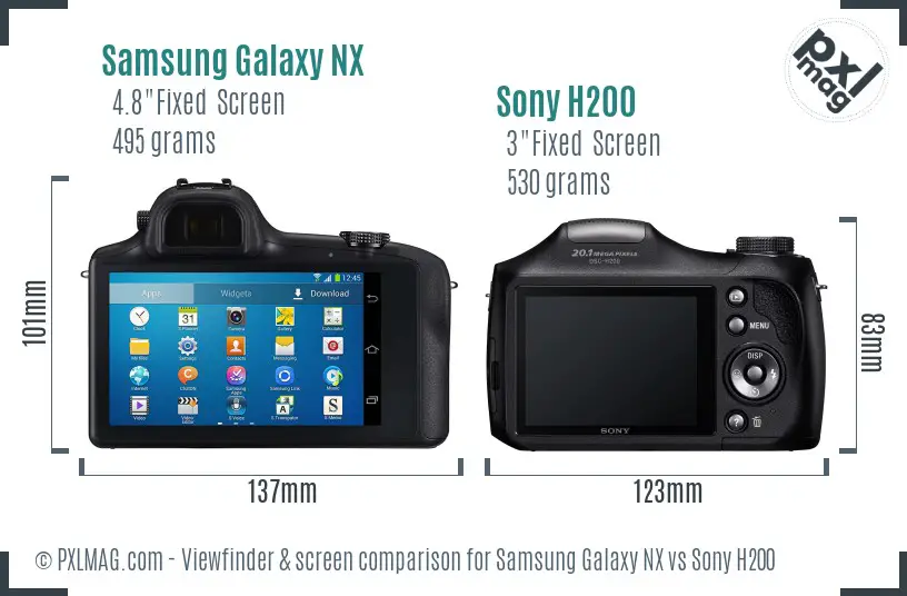 Samsung Galaxy NX vs Sony H200 Screen and Viewfinder comparison