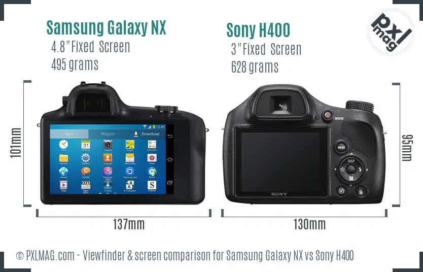 Samsung Galaxy NX vs Sony H400 Screen and Viewfinder comparison