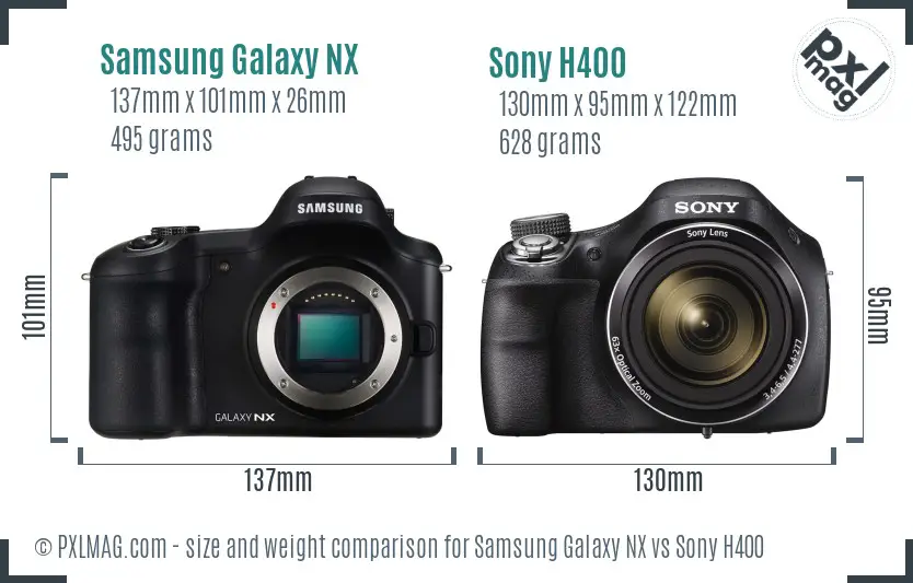 Samsung Galaxy NX vs Sony H400 size comparison