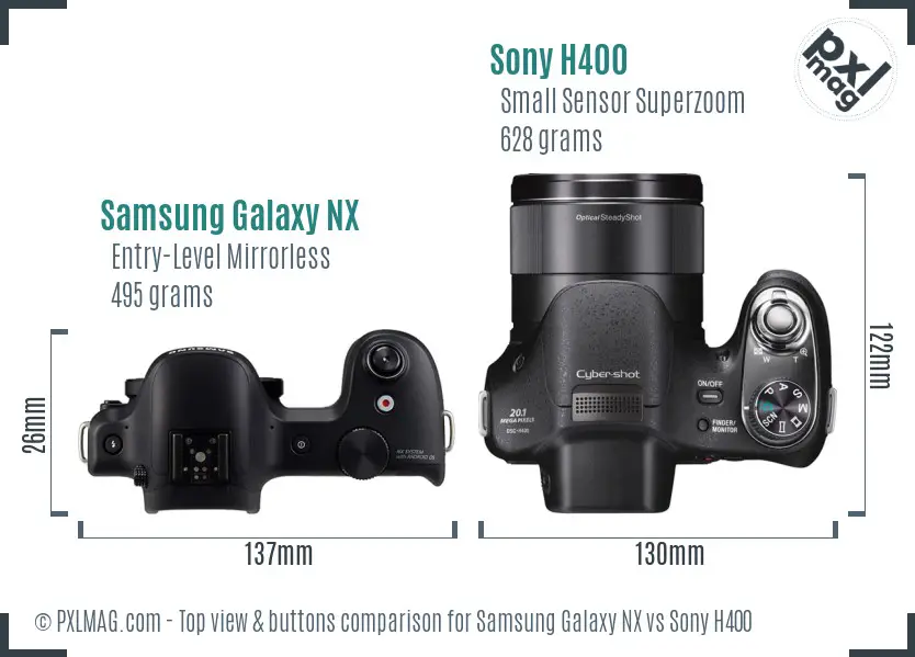 Samsung Galaxy NX vs Sony H400 top view buttons comparison
