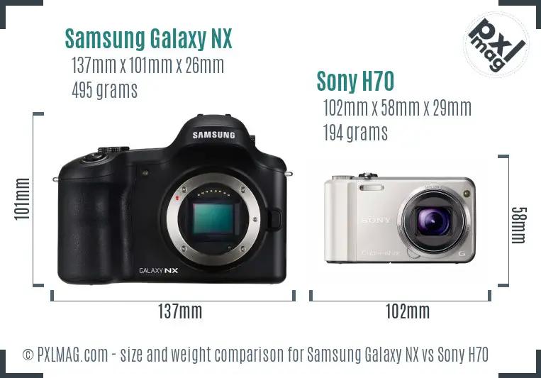 Samsung Galaxy NX vs Sony H70 size comparison