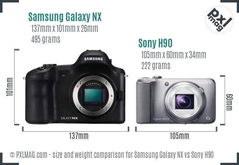 Samsung Galaxy NX vs Sony H90 size comparison