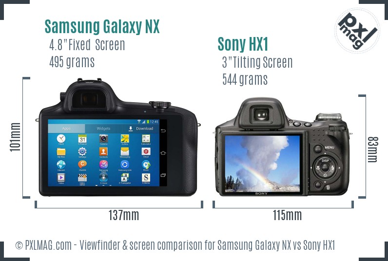 Samsung Galaxy NX vs Sony HX1 Screen and Viewfinder comparison