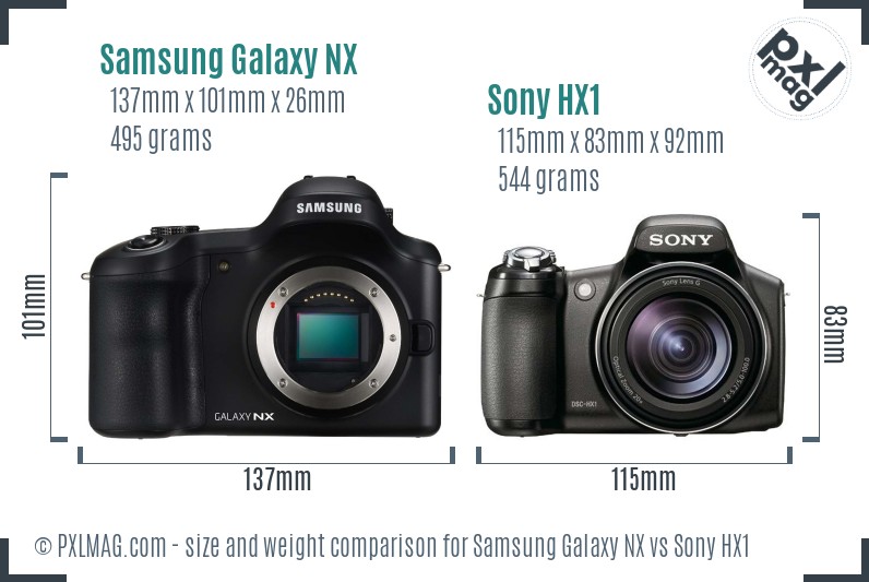 Samsung Galaxy NX vs Sony HX1 size comparison