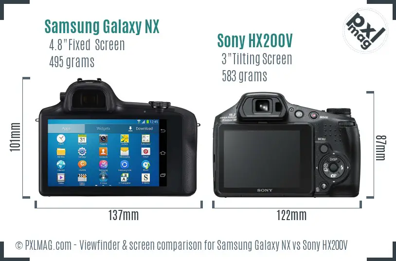 Samsung Galaxy NX vs Sony HX200V Screen and Viewfinder comparison