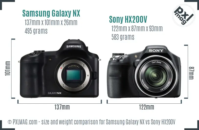 Samsung Galaxy NX vs Sony HX200V size comparison