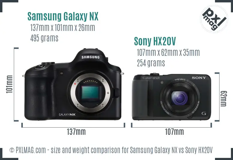 Samsung Galaxy NX vs Sony HX20V size comparison