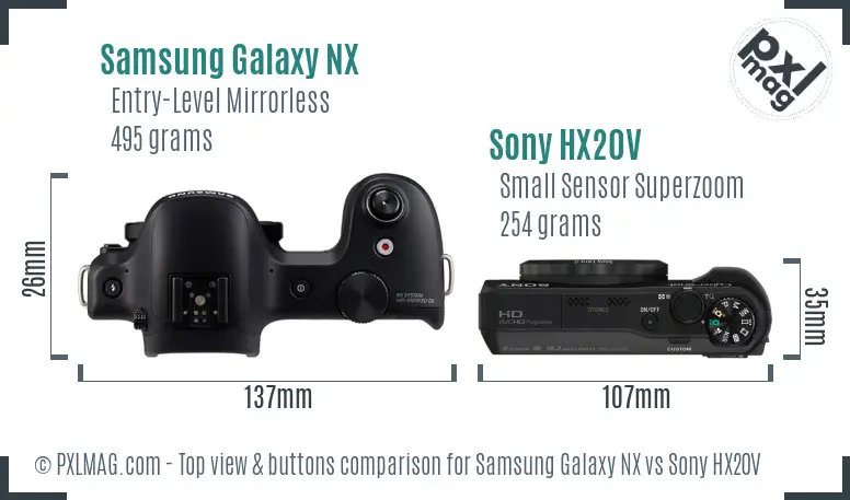 Samsung Galaxy NX vs Sony HX20V top view buttons comparison