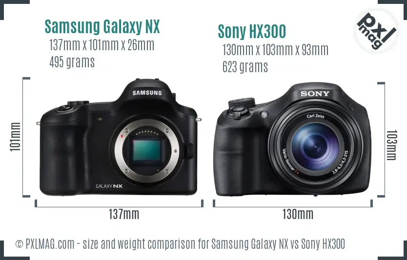 Samsung Galaxy NX vs Sony HX300 size comparison