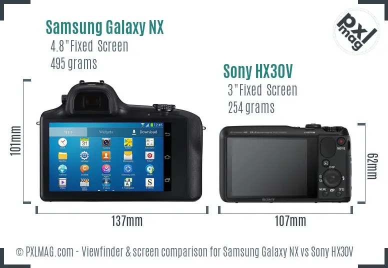 Samsung Galaxy NX vs Sony HX30V Screen and Viewfinder comparison