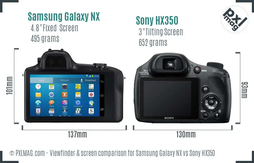 Samsung Galaxy NX vs Sony HX350 Screen and Viewfinder comparison
