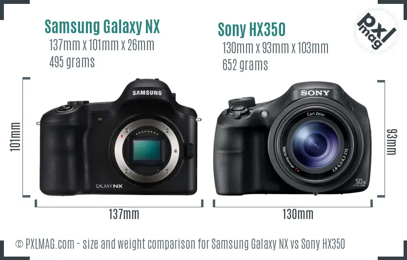 Samsung Galaxy NX vs Sony HX350 size comparison
