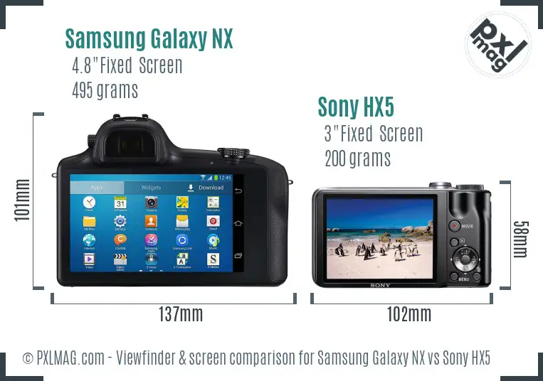 Samsung Galaxy NX vs Sony HX5 Screen and Viewfinder comparison