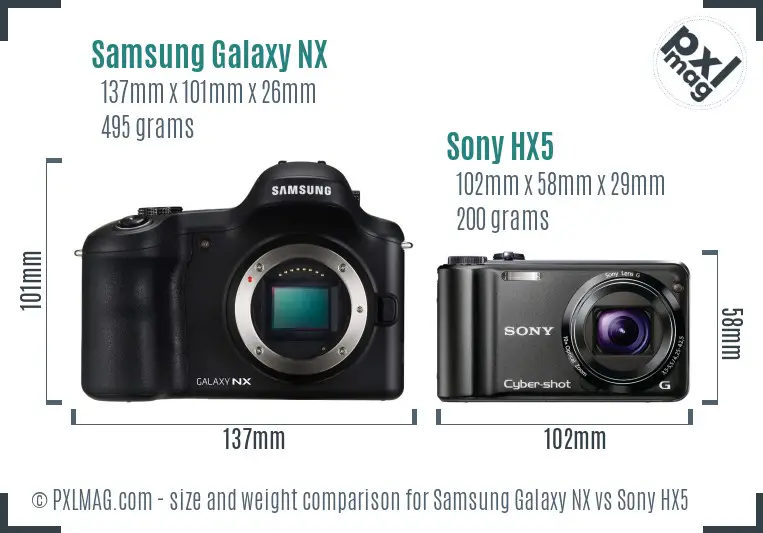 Samsung Galaxy NX vs Sony HX5 size comparison