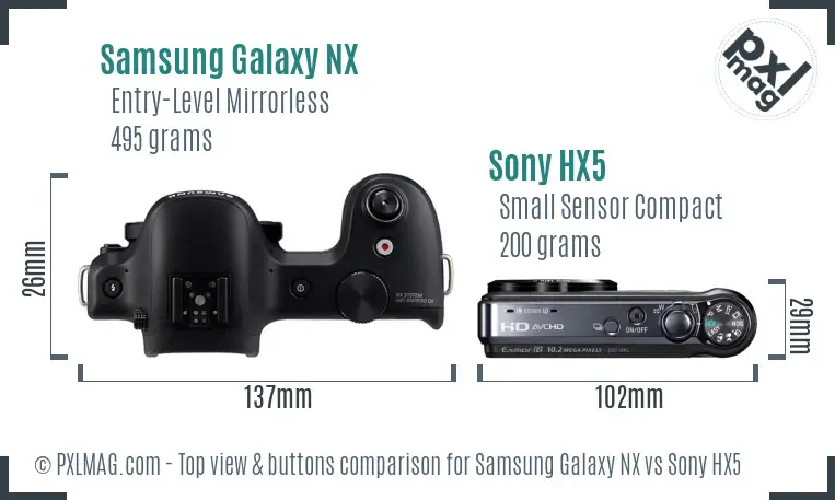 Samsung Galaxy NX vs Sony HX5 top view buttons comparison