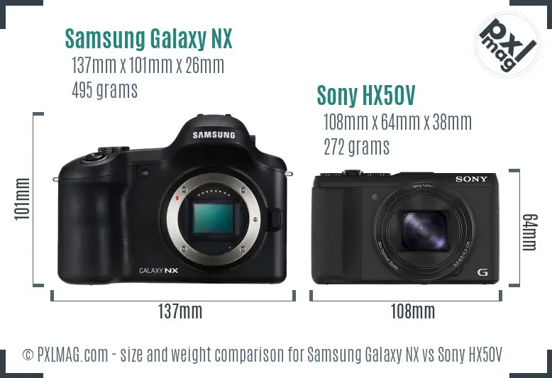 Samsung Galaxy NX vs Sony HX50V size comparison