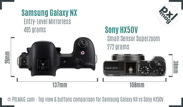 Samsung Galaxy NX vs Sony HX50V top view buttons comparison