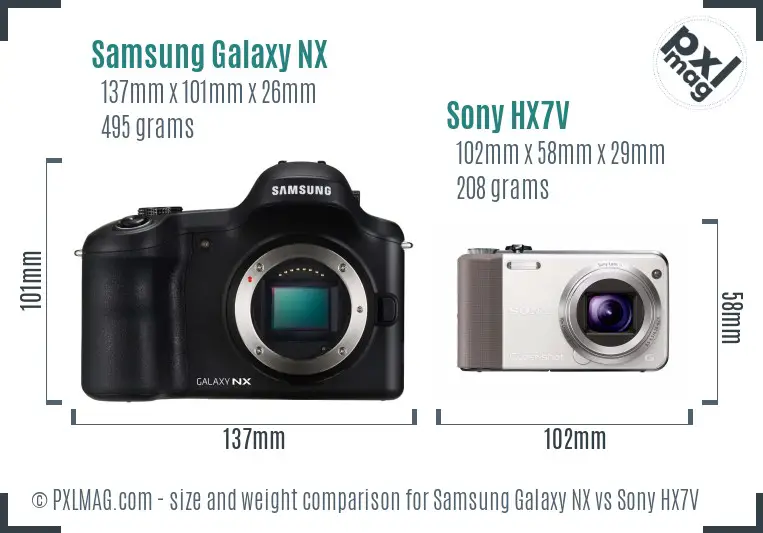 Samsung Galaxy NX vs Sony HX7V size comparison