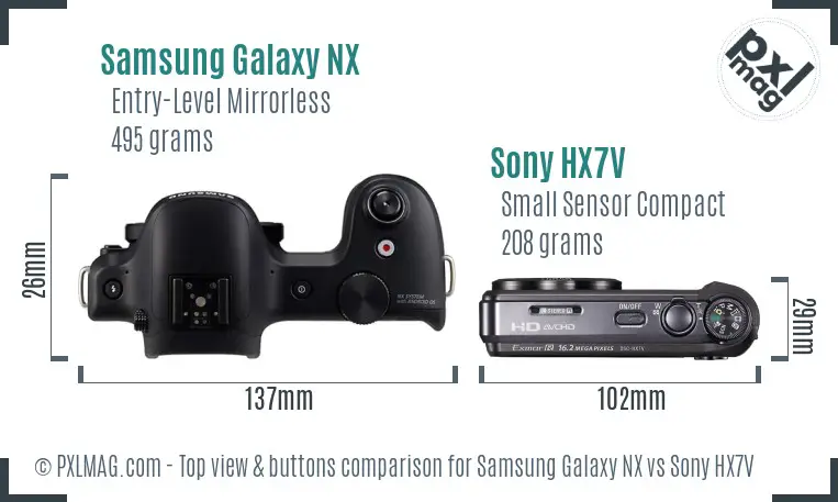 Samsung Galaxy NX vs Sony HX7V top view buttons comparison