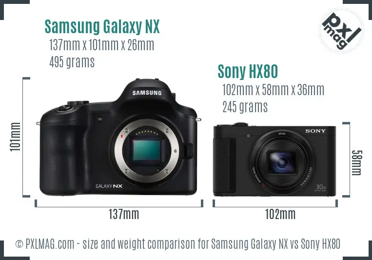 Samsung Galaxy NX vs Sony HX80 size comparison