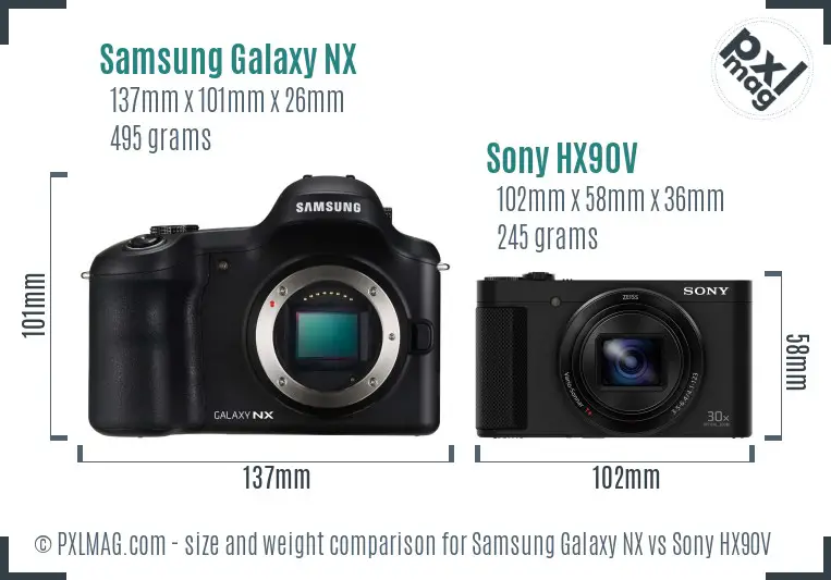 Samsung Galaxy NX vs Sony HX90V size comparison