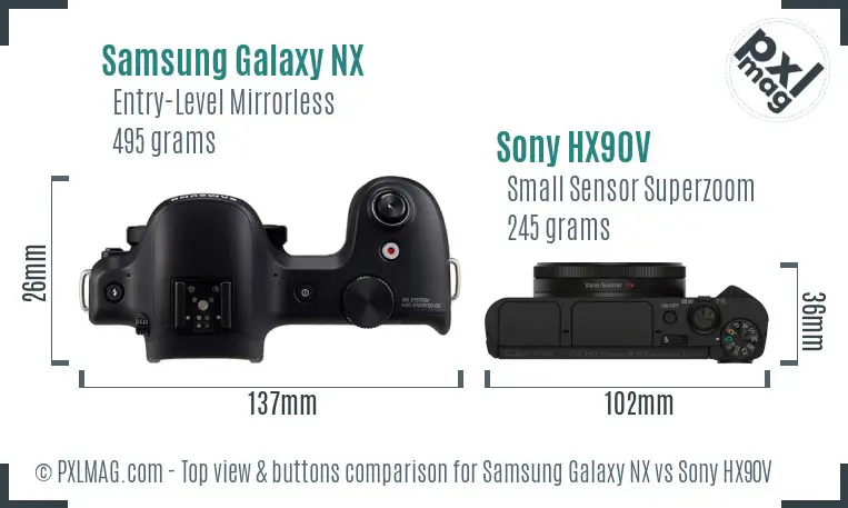 Samsung Galaxy NX vs Sony HX90V top view buttons comparison
