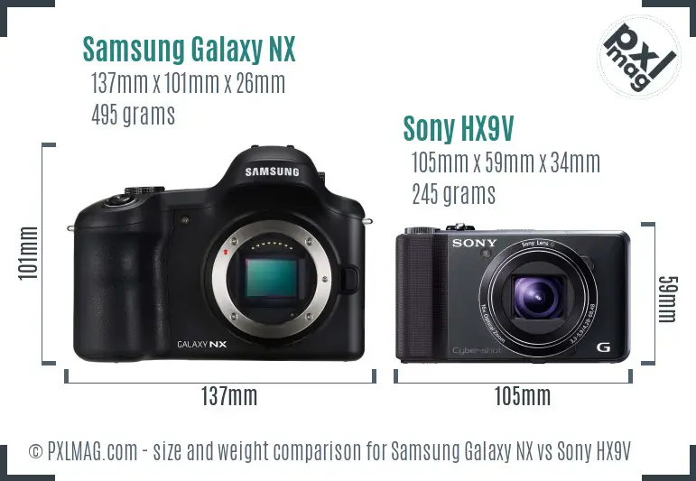 Samsung Galaxy NX vs Sony HX9V size comparison
